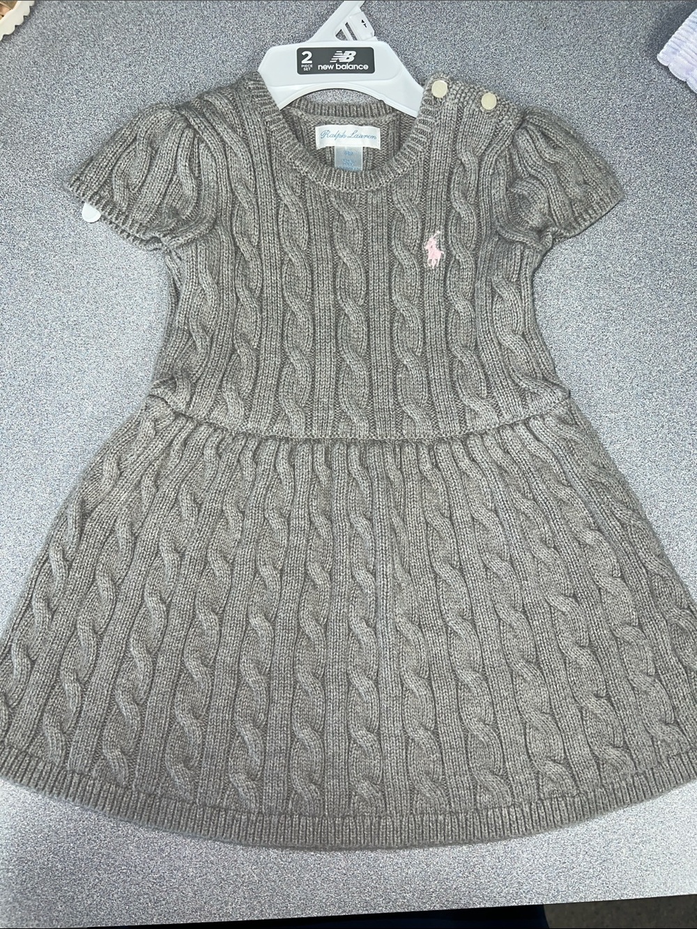 Polo by Ralph Lauren Gray Cable Knit Puff Sleeve Dress